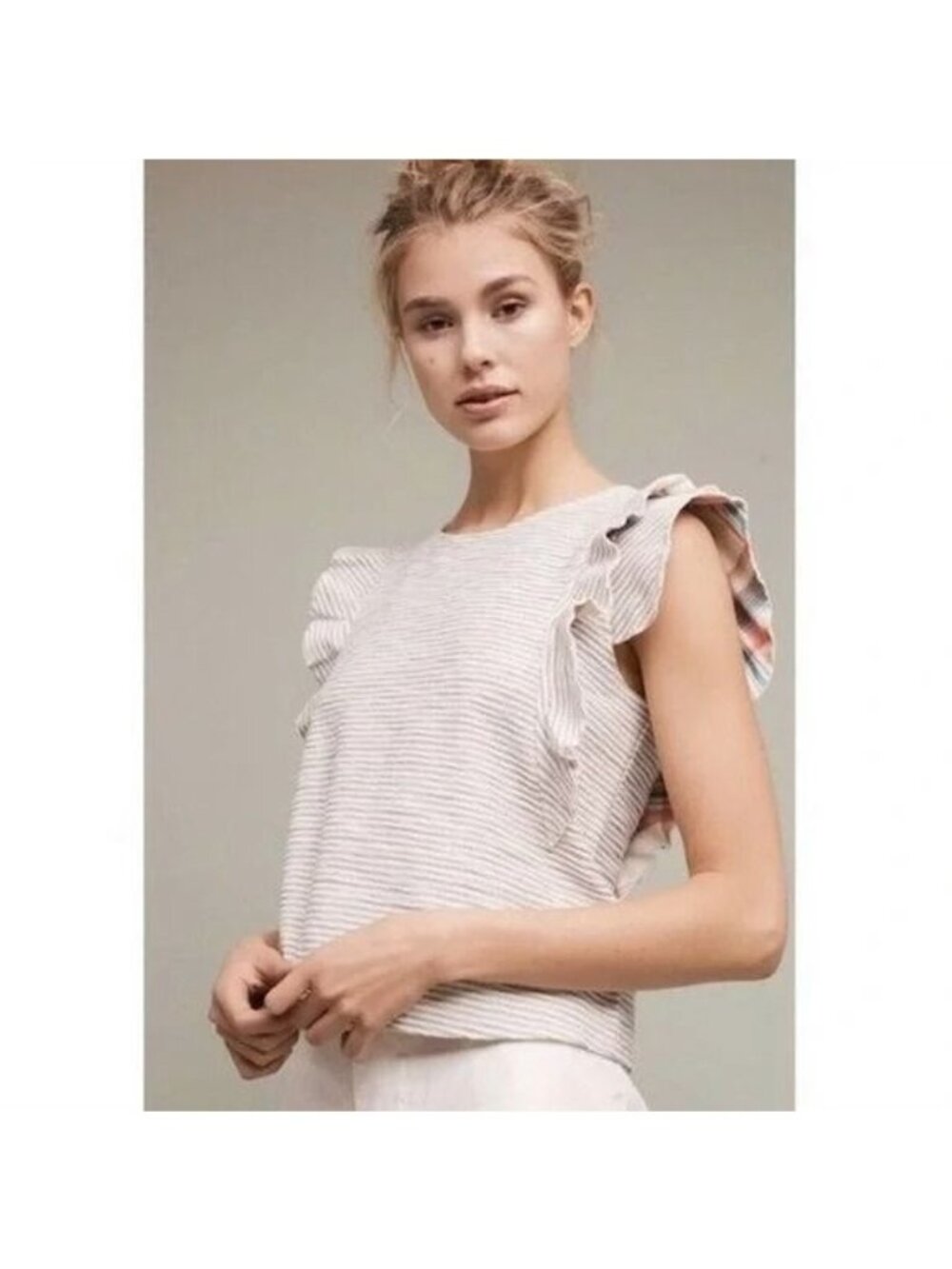 Anthropologie Postmark Small Striped Flutter Sleeve Top XS